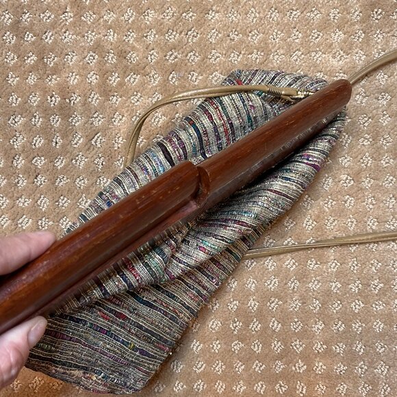 Saddle River Metallic Woven Wood Clutch 80's Y2K Moonlighting 90’s Unique - Picture 13 of 16